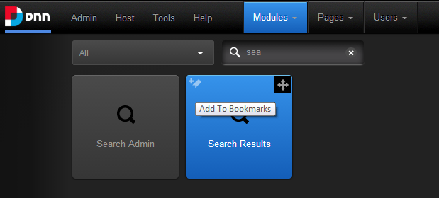 DNN control bar - search and add bookmark